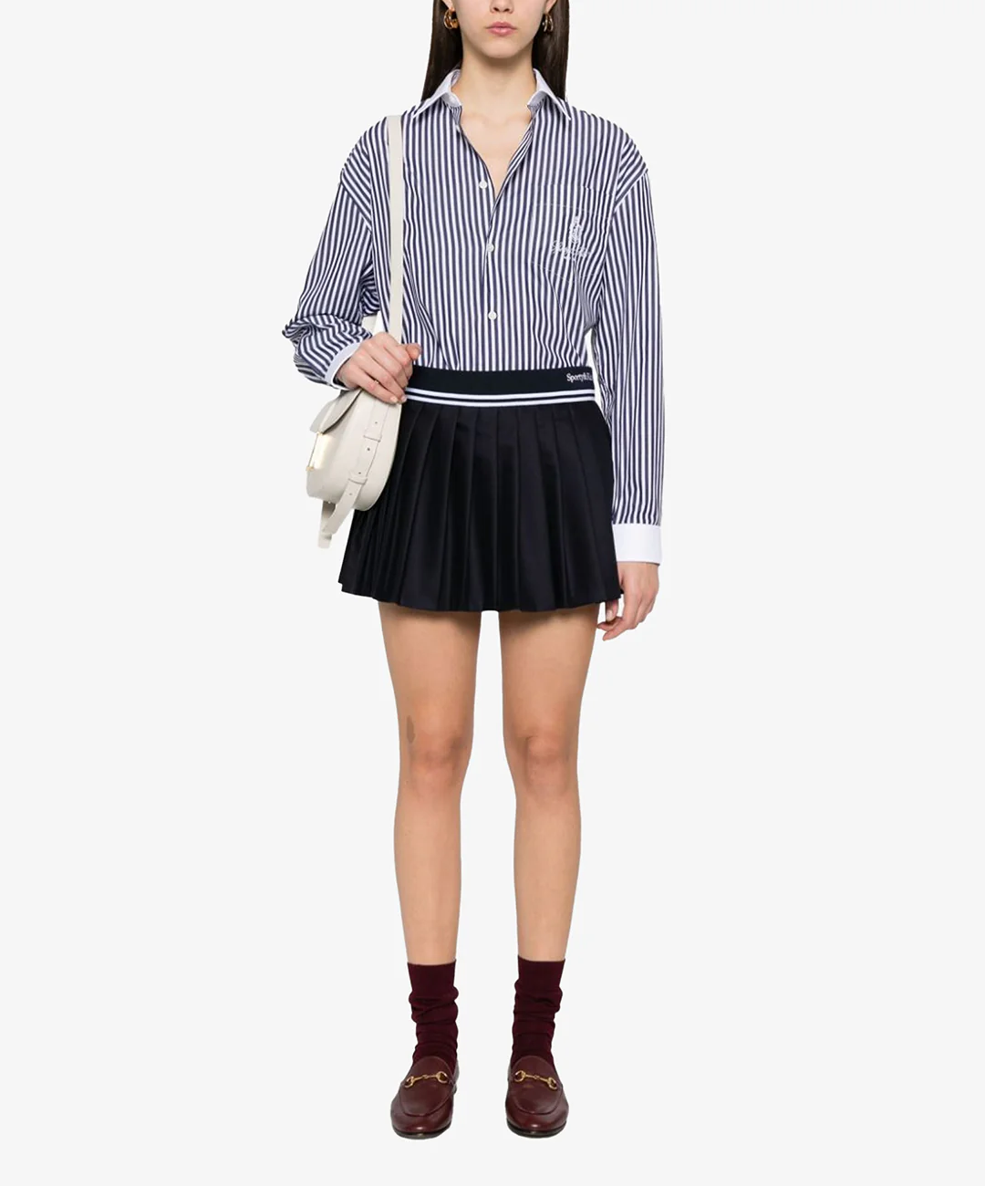 SPORTY & RICH | ABIGAIL WOOL PLEATED SKIRT { NAVY - Image 5