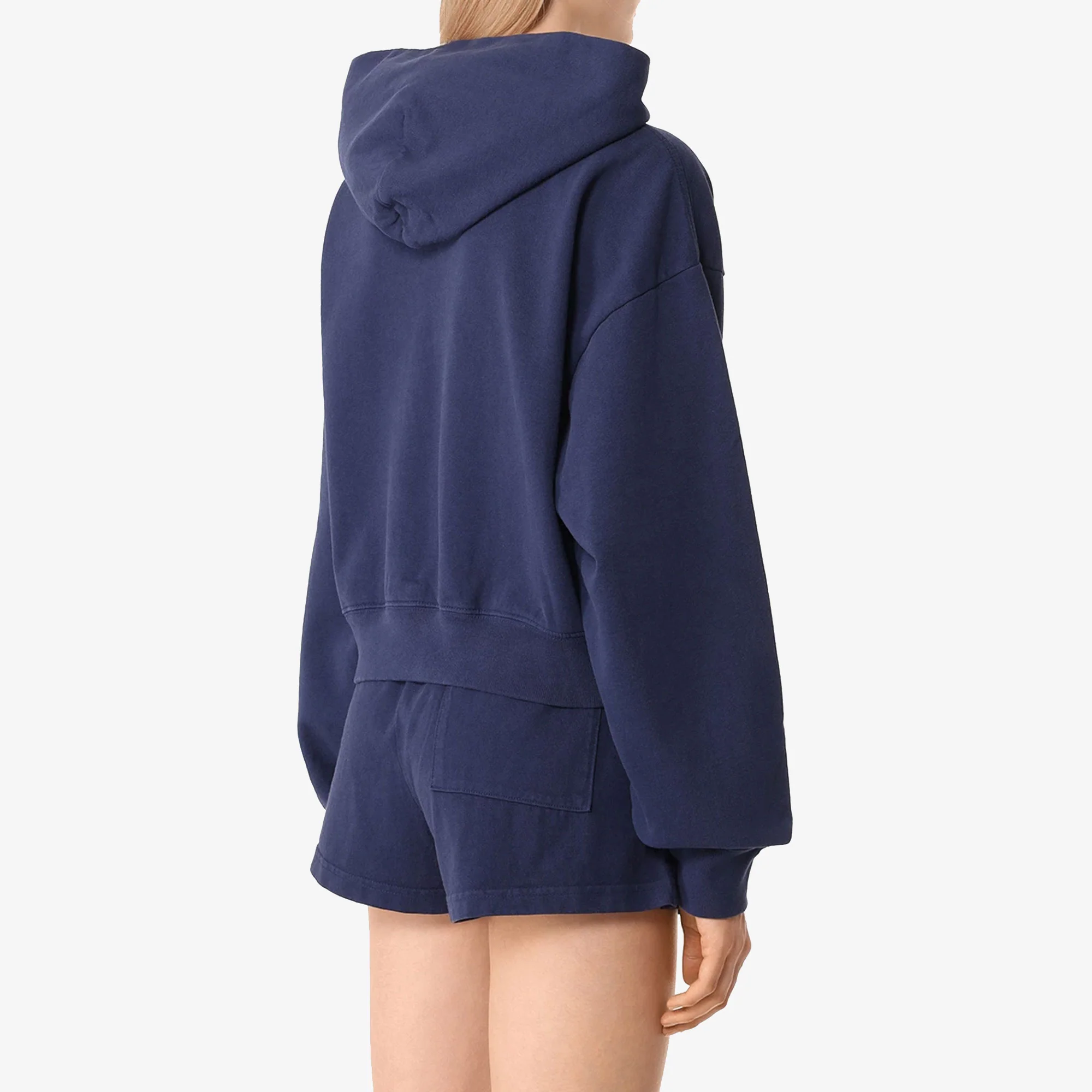 SPORTY & RICH | CROWN LOGO CROPPED HOODIE { NAVY/WHITE - Image 2