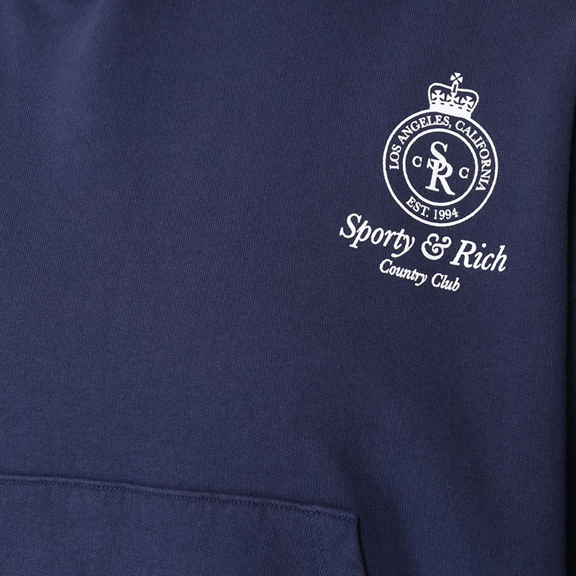 SPORTY & RICH | CROWN LOGO CROPPED HOODIE { NAVY/WHITE - Image 5
