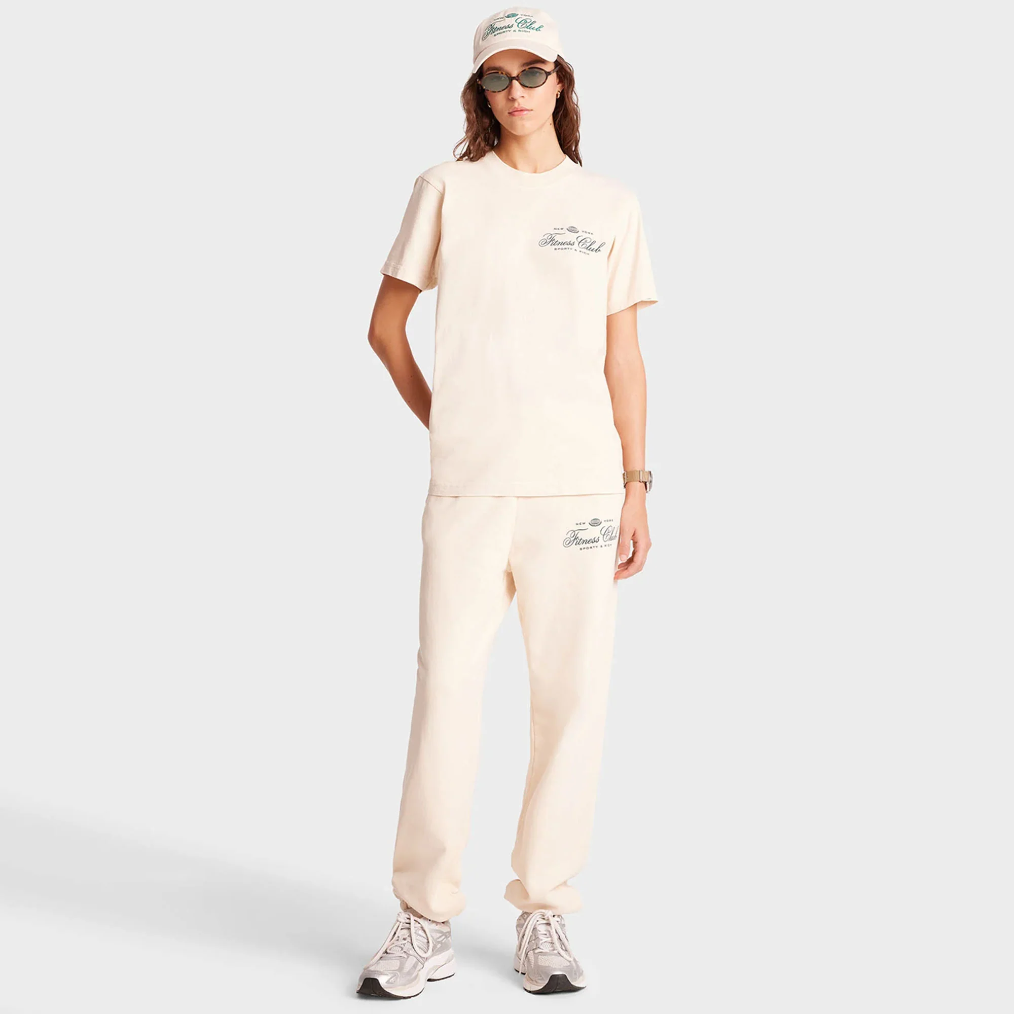SPORTY & RICH | FITNESS WORLD T-SHIRT { CREAM/ALPINE - Image 5