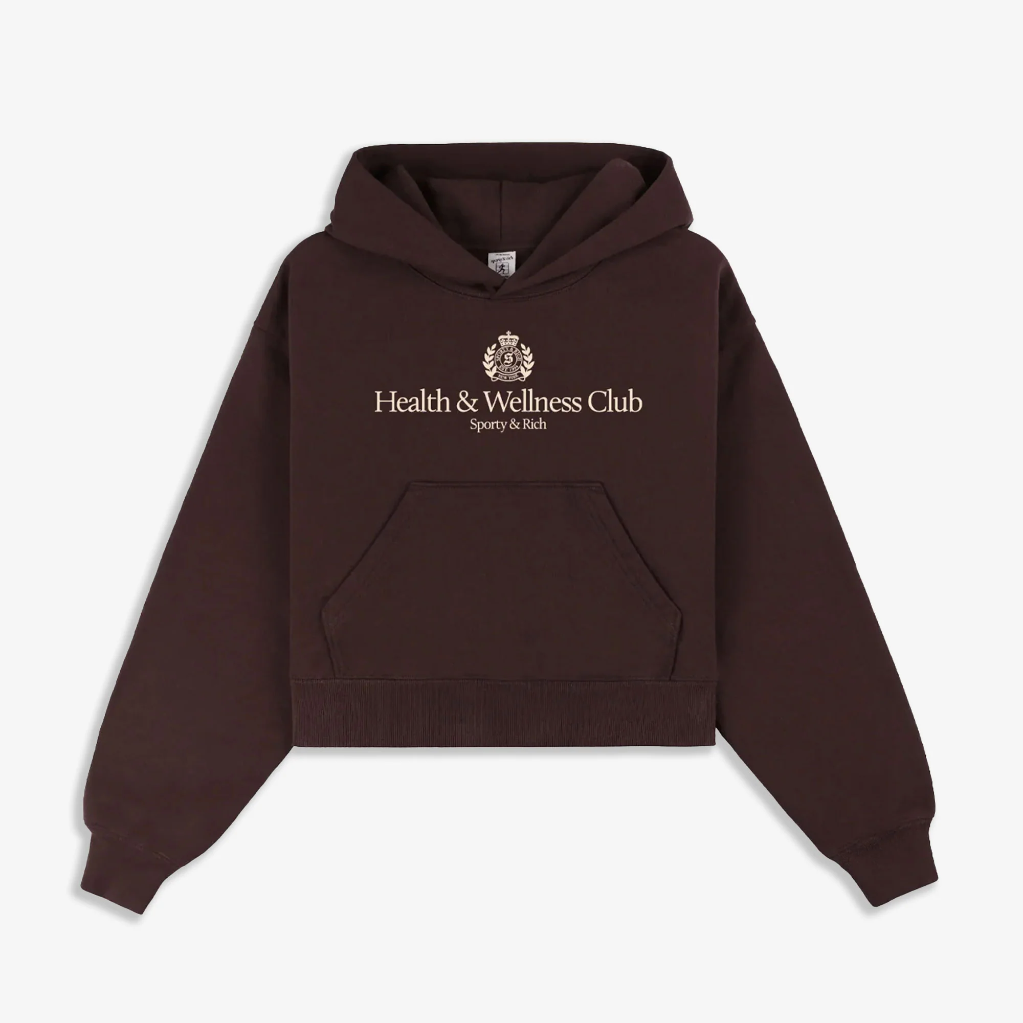 SPORTY & RICH | H&W CREST CROPPED HOODIE { BROWN - Image 4