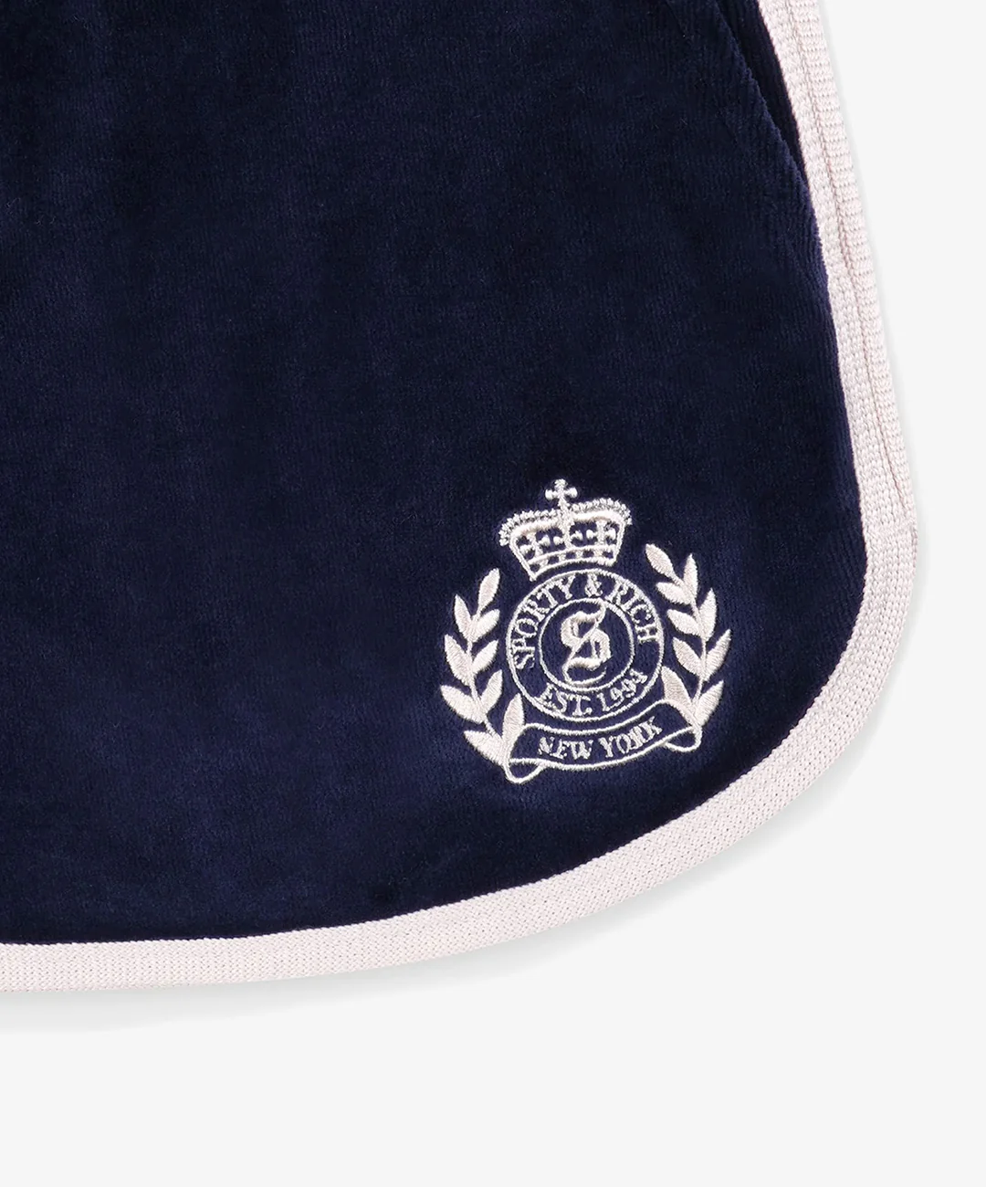 SPORTY & RICH | NY CREST VELOUR SHORT { NAVY/CREAM - Image 4