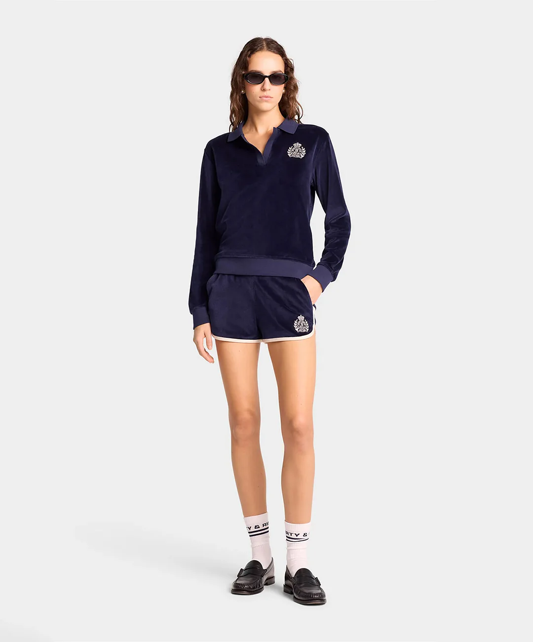 SPORTY & RICH | NY CREST VELOUR SHORT { NAVY/CREAM - Image 7