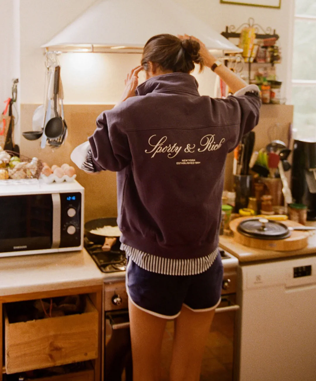 SPORTY & RICH | NY CREST VELOUR SHORT { NAVY/CREAM - Image 9