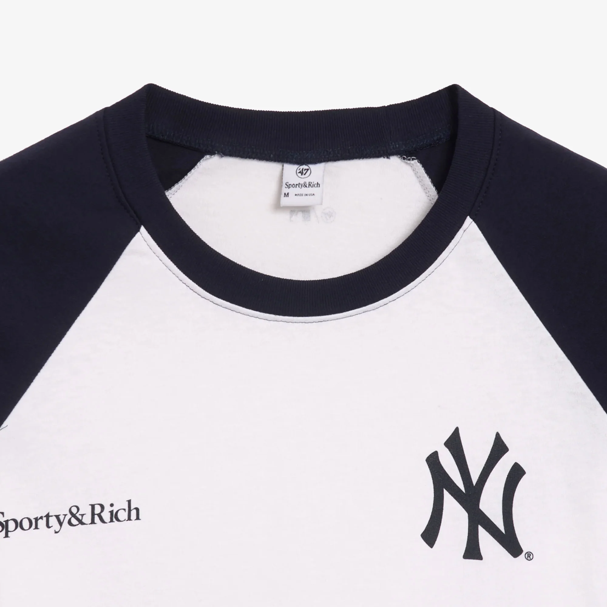 SPORTY & RICH | YANKEES SERIF BASEBALL T-SHIRT { WHITE/NAVY - Image 3