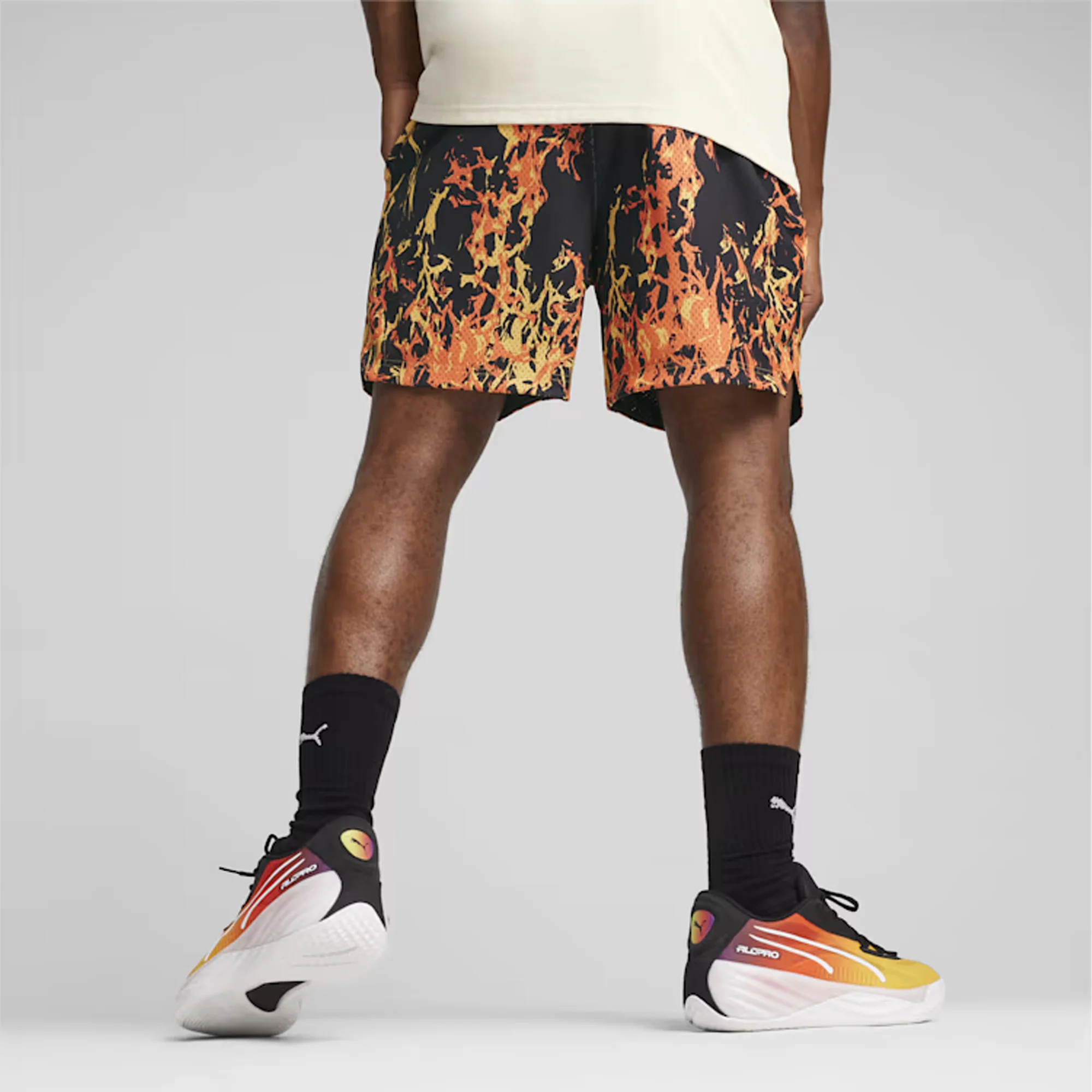 Puma | STRAIGHT FLAMES BASKETBALL SHORTS { BLACK - Image 2