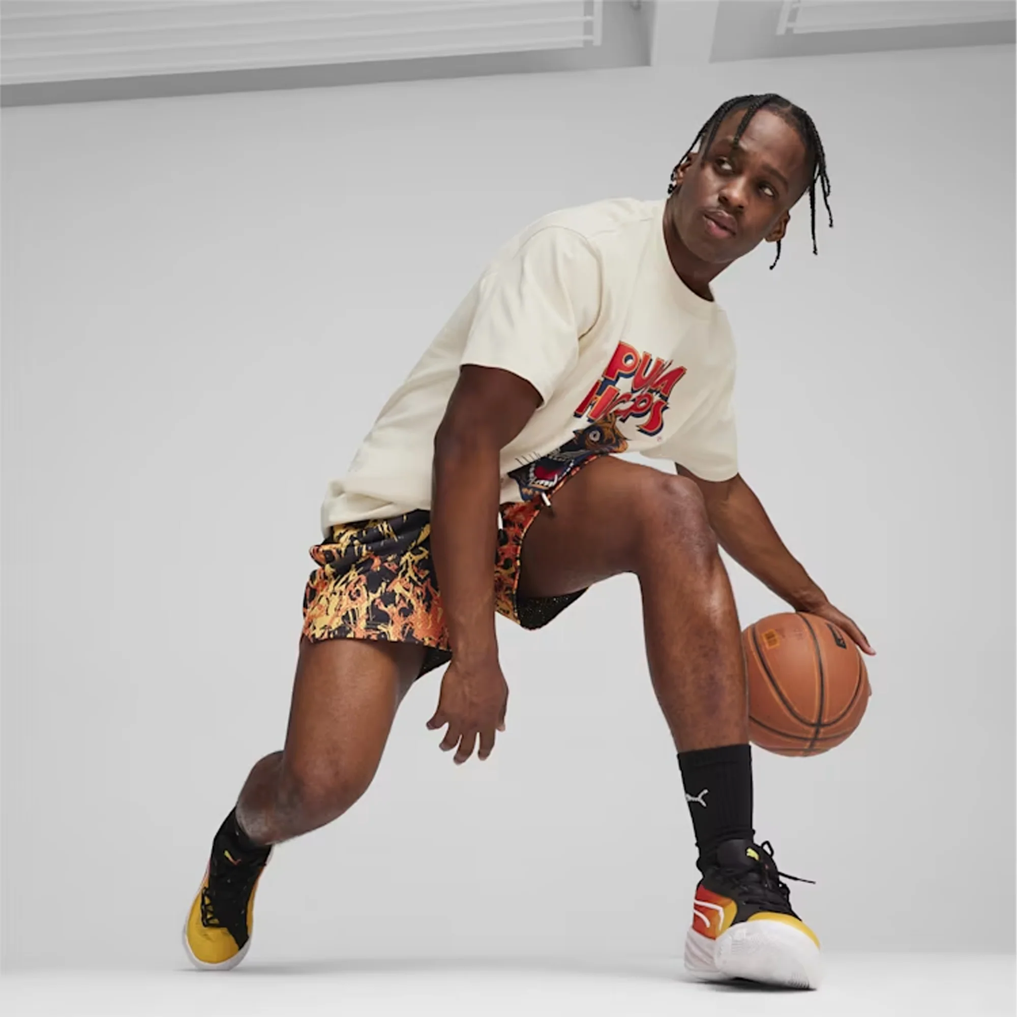 Puma | STRAIGHT FLAMES BASKETBALL SHORTS { BLACK - Image 7