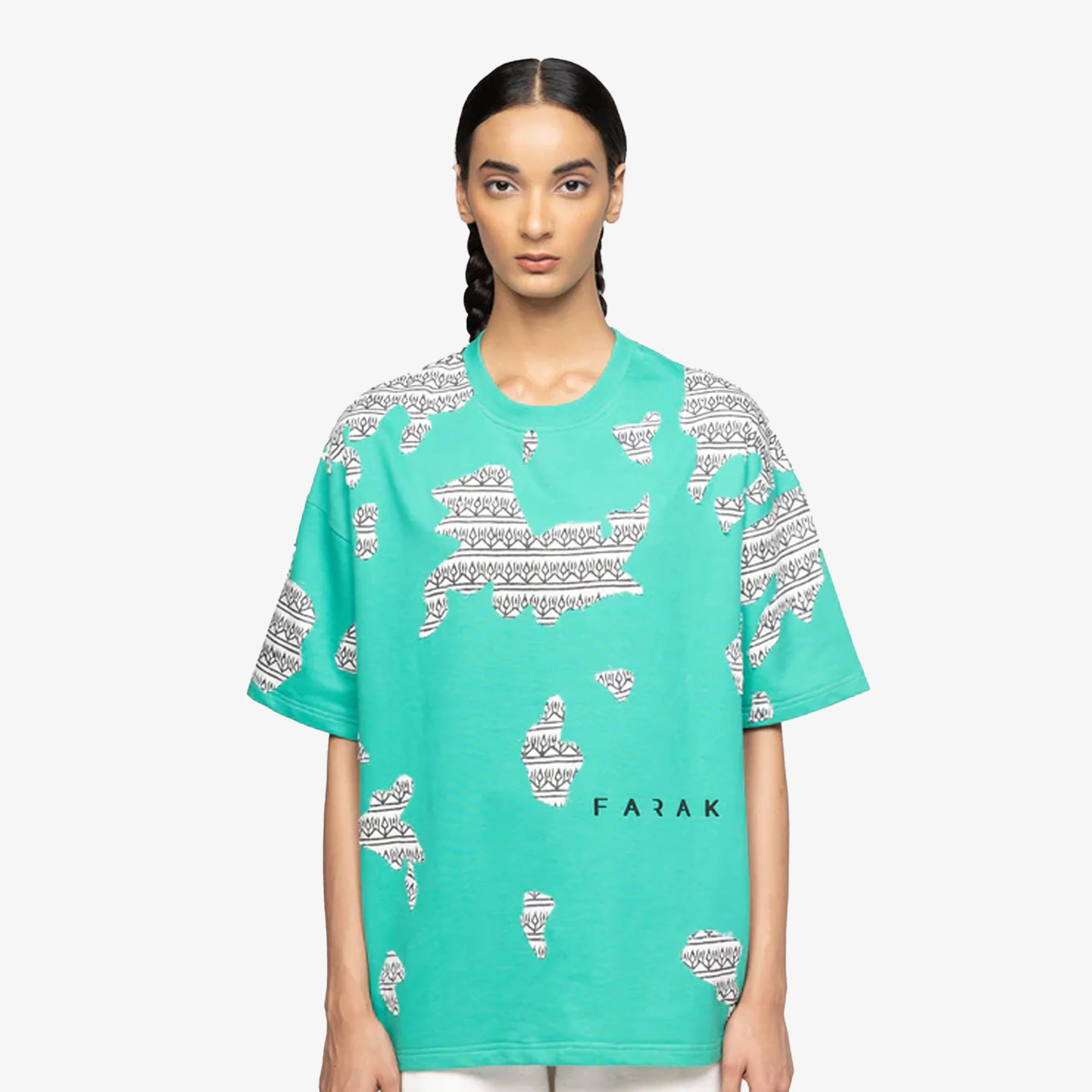 F A R A K | SUBTEXT BLOCK PRINTED T-SHIRT { GREEN/GREEN - Image 5