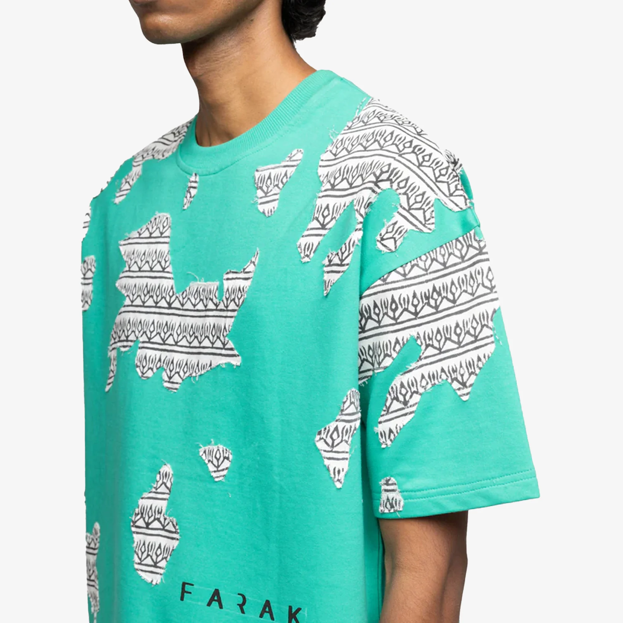 F A R A K | SUBTEXT BLOCK PRINTED T-SHIRT { GREEN/GREEN - Image 6