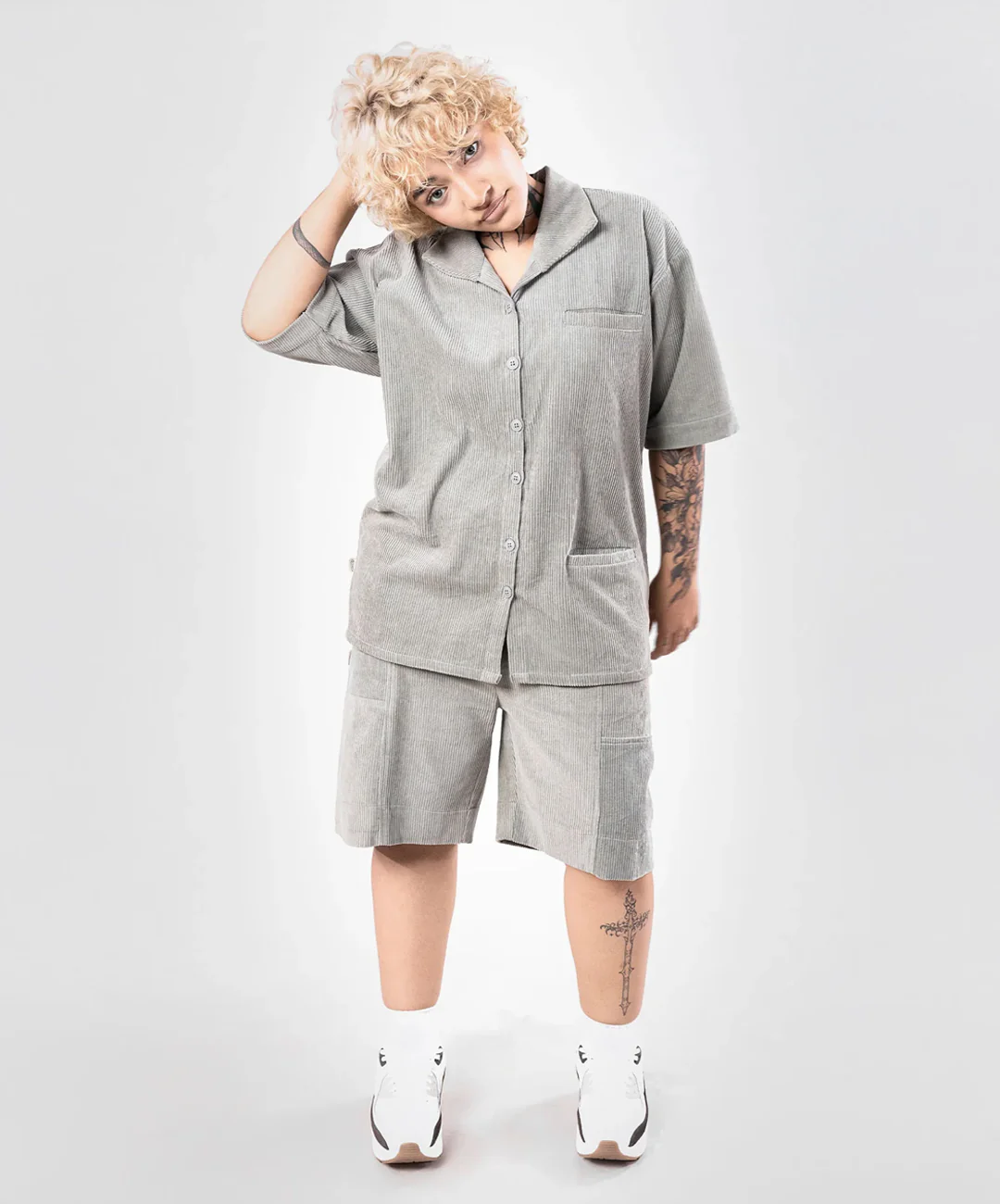 SUPERKICKS | CORDUROY SHORTS { SLATE GREY - Image 4