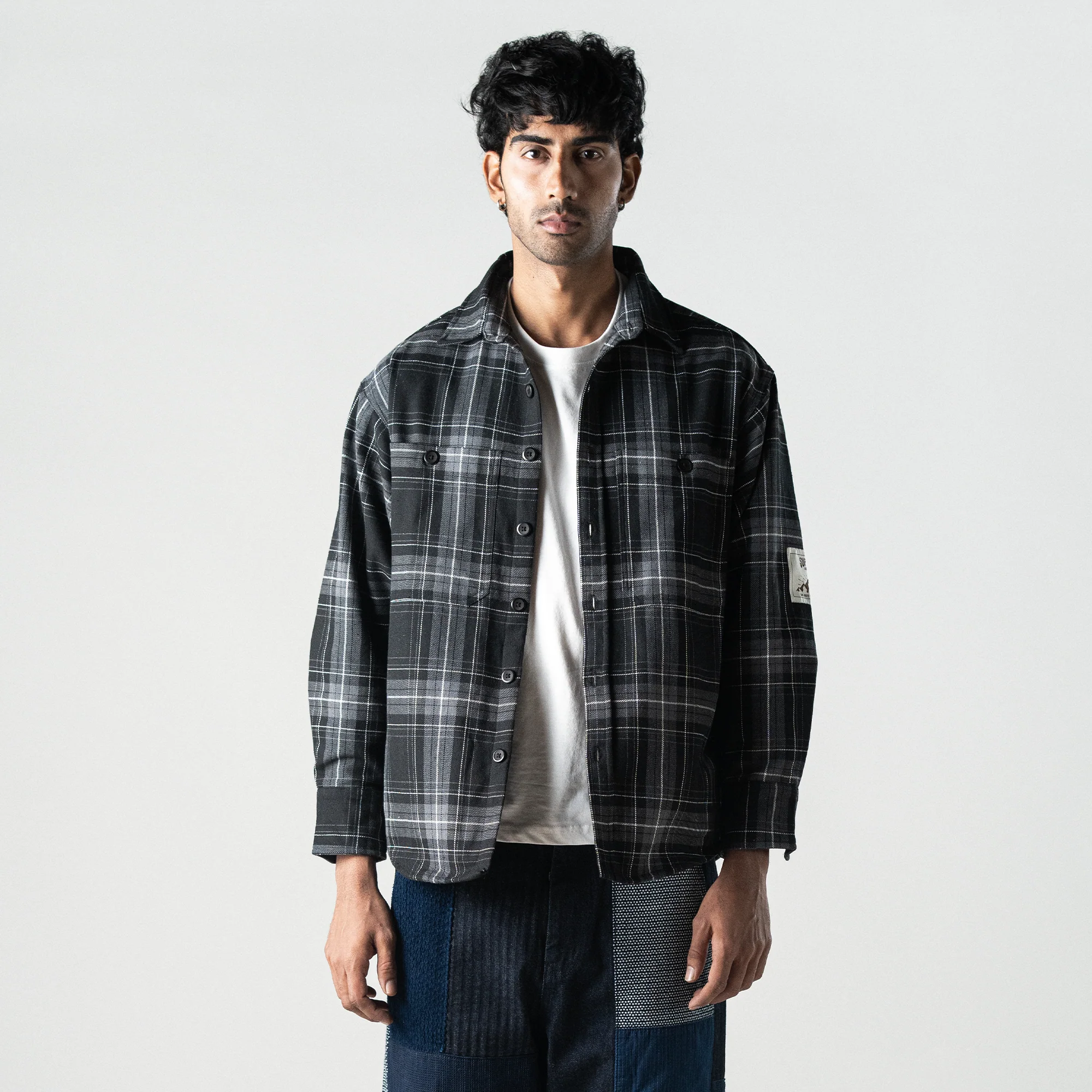 Superkicks | EMBROIDERED FLANNEL SHIRT { GREY/BLACK