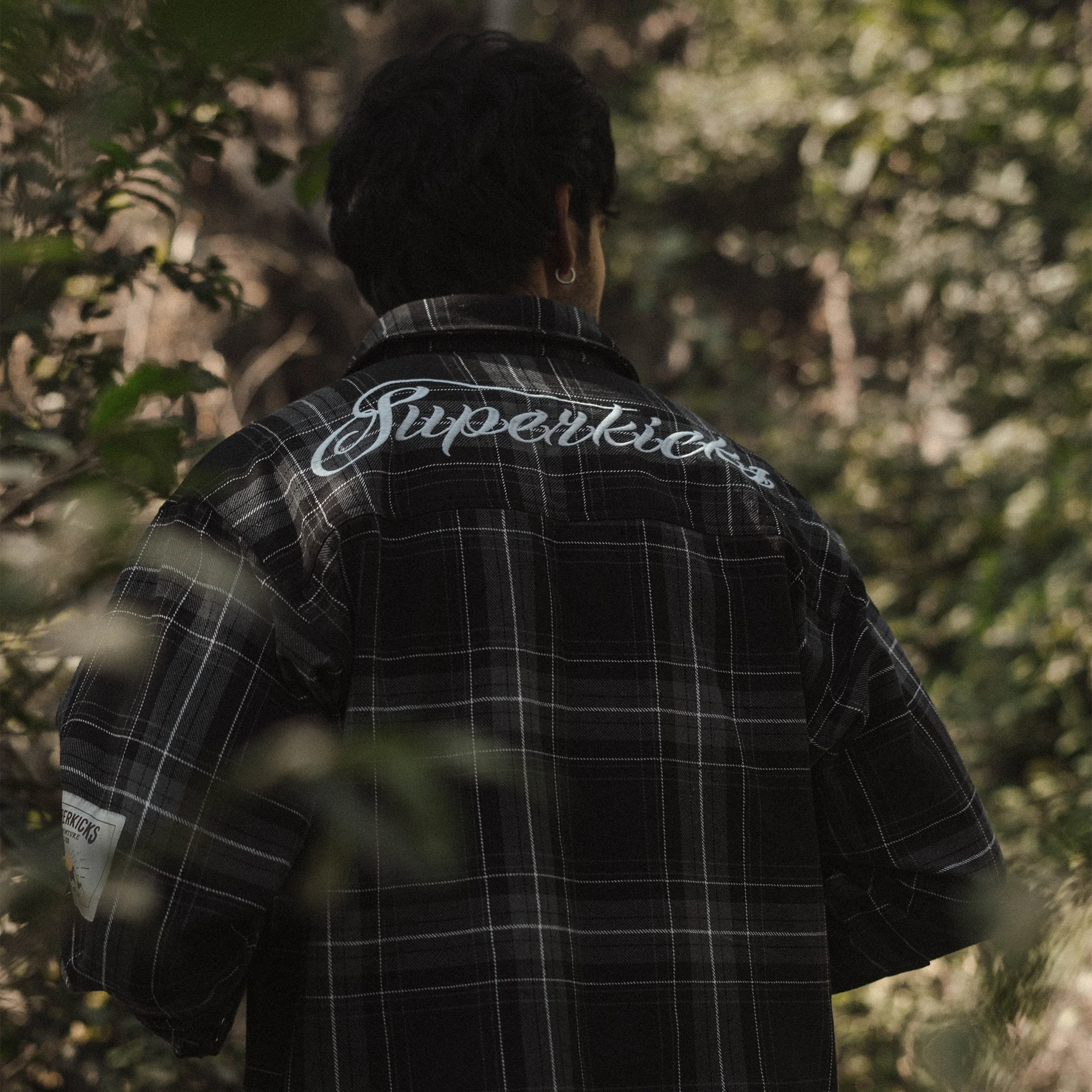 Superkicks | EMBROIDERED FLANNEL SHIRT { GREY/BLACK - Image 4