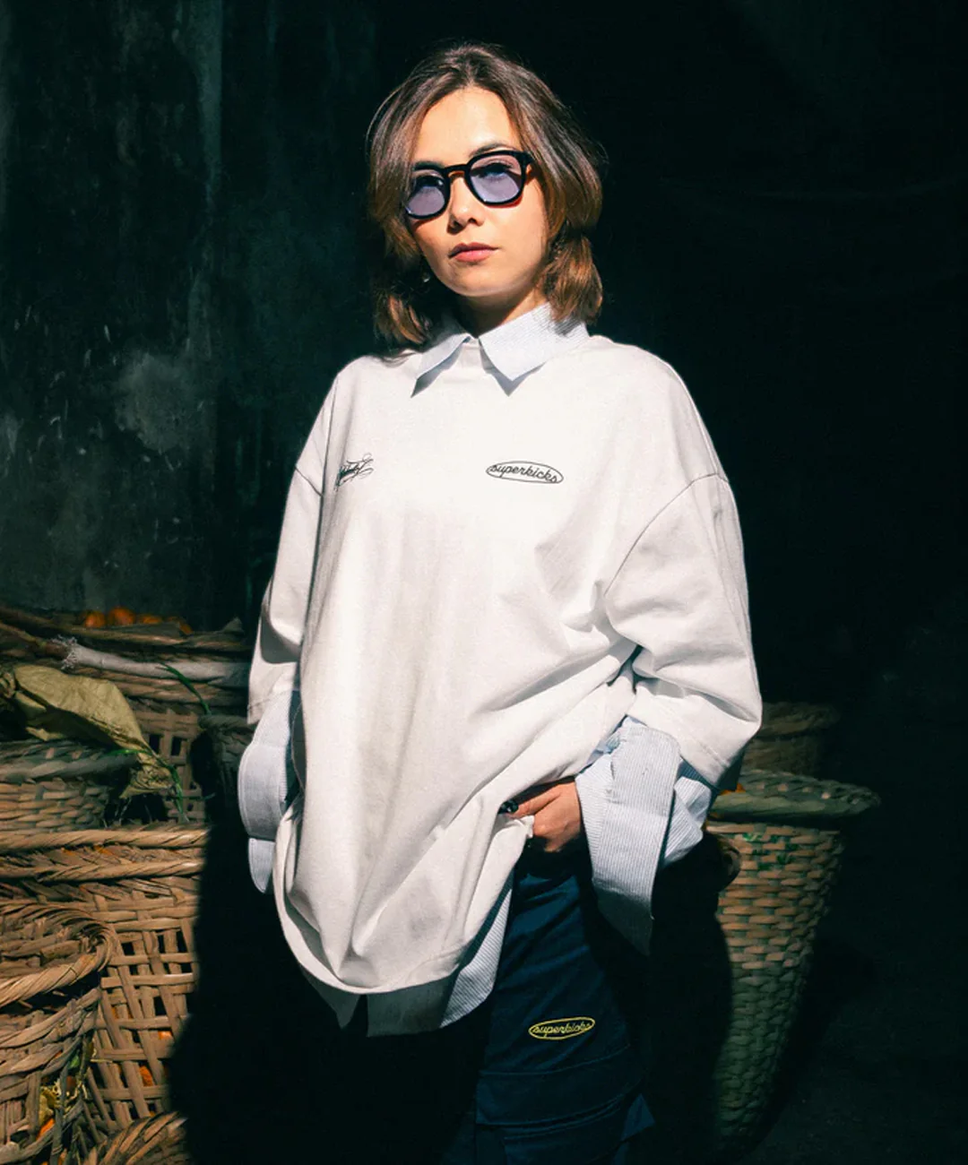SUPERKICKS | PINSTRIPE SHIRT { BLUE - Image 3
