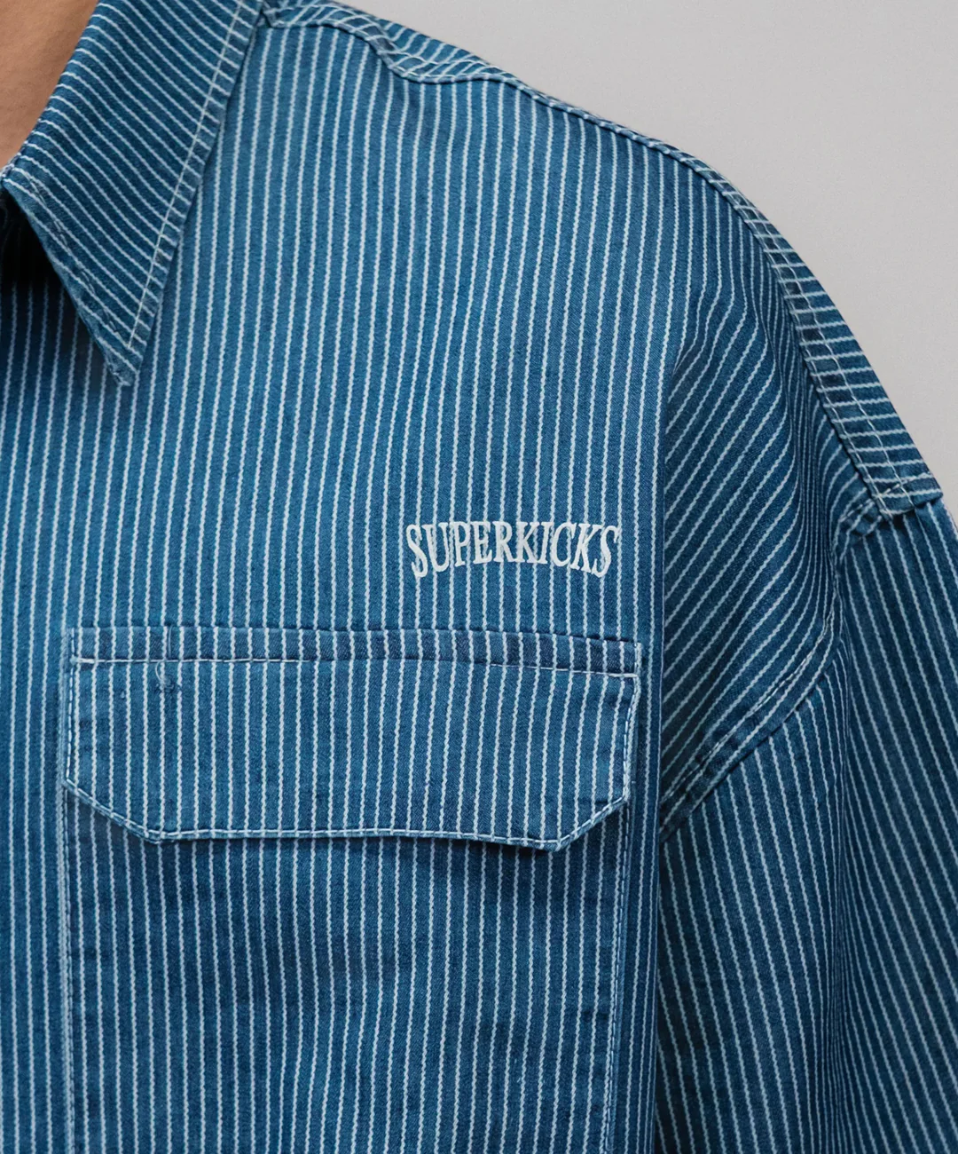 SUPERKICKS | PINSTRIPE SHIRT { BLUE/WHITE - Image 3