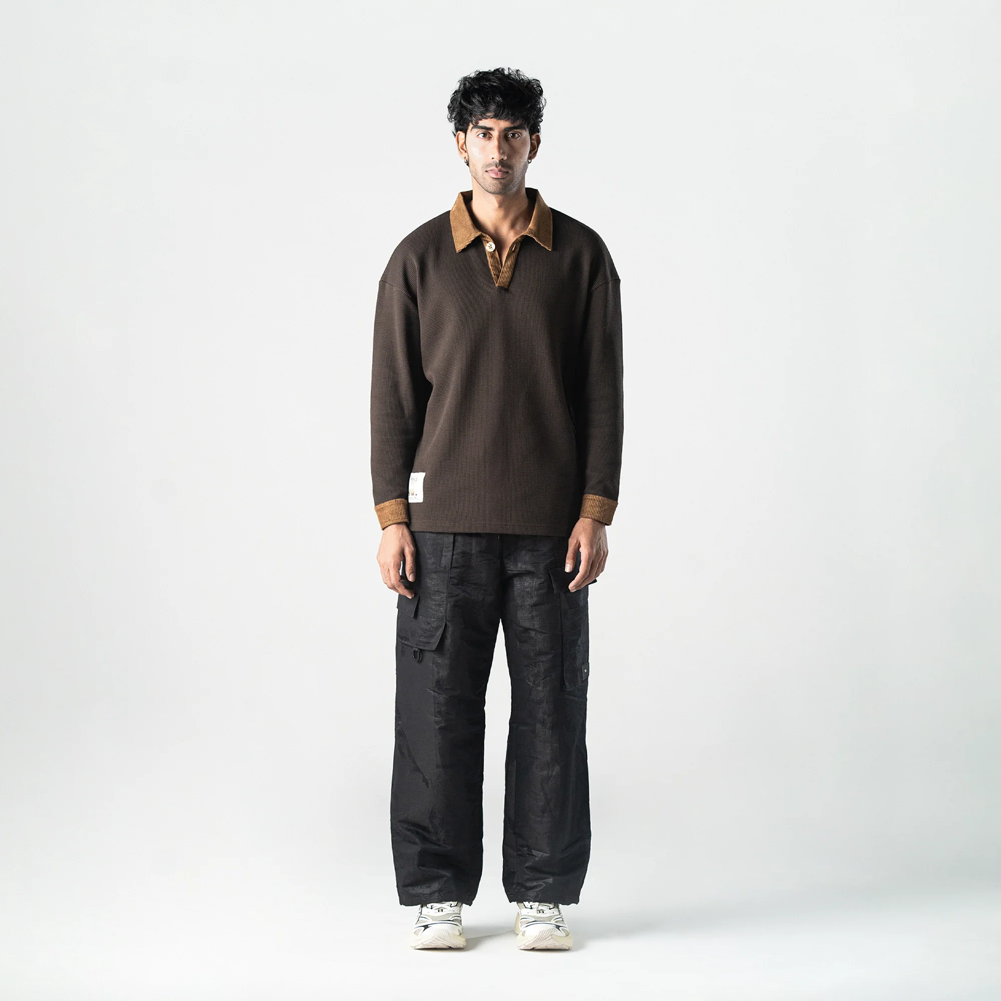 Superkicks | POLO: WAFFLE KNIT WITH CORDUROY DETAILS { BROWN - Image 2
