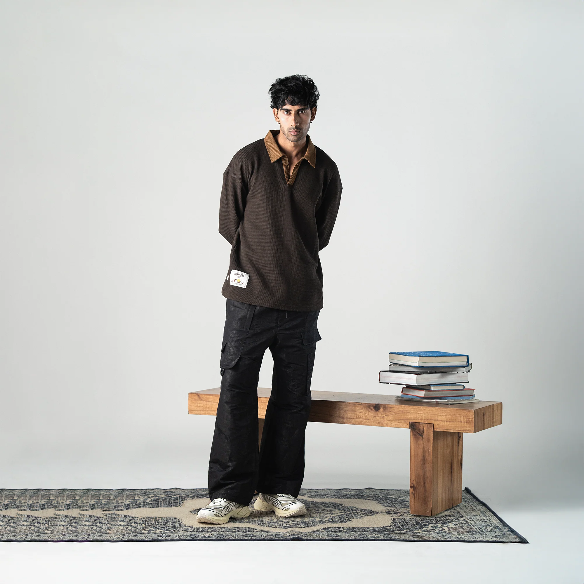 Superkicks | POLO: WAFFLE KNIT WITH CORDUROY DETAILS { BROWN - Image 4