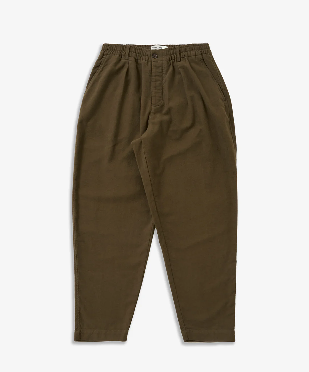 UNIVERSAL WORKS | COMFORT MOLESKIN PLEATED TRACK PANT { KHAKI - Image 2