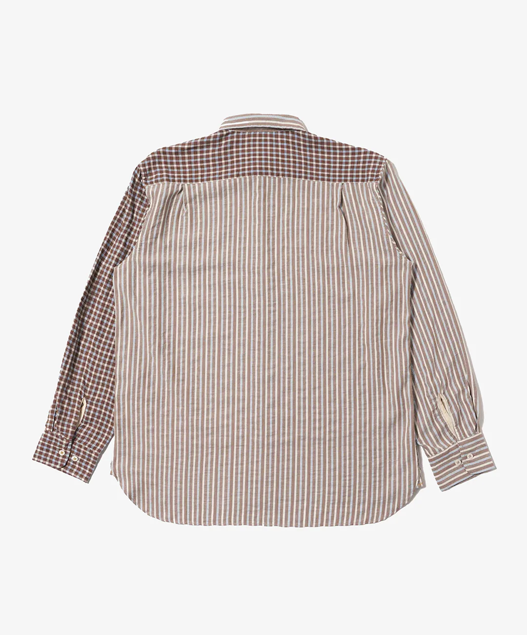 UNIVERSAL WORKS | MADISON CHECK/STRIPE STATION SHIRT { BROWN/BEIGE - Image 4