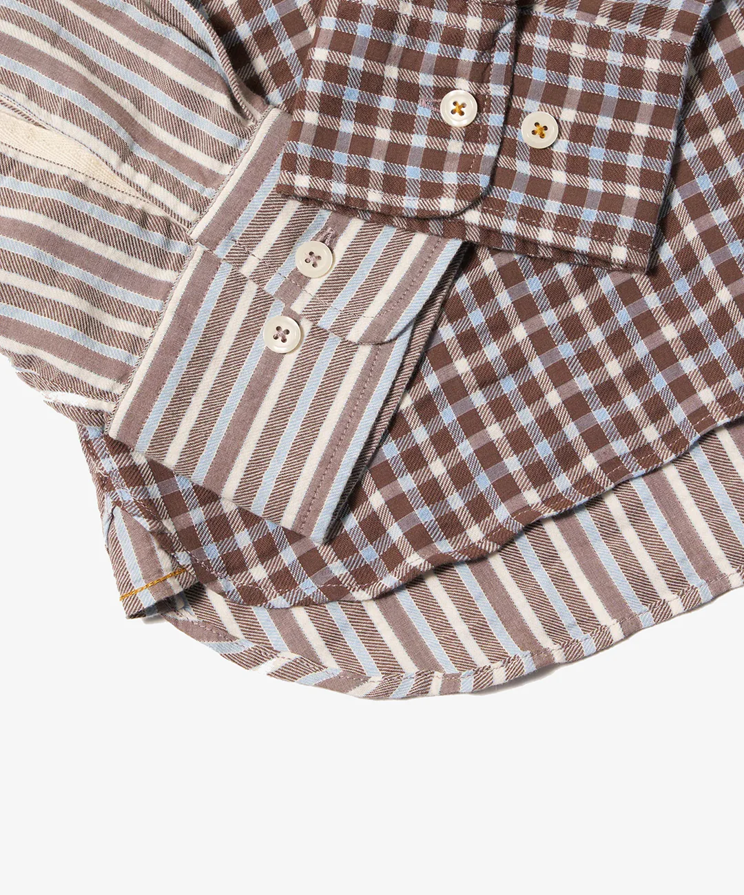 UNIVERSAL WORKS | MADISON CHECK/STRIPE STATION SHIRT { BROWN/BEIGE - Image 6