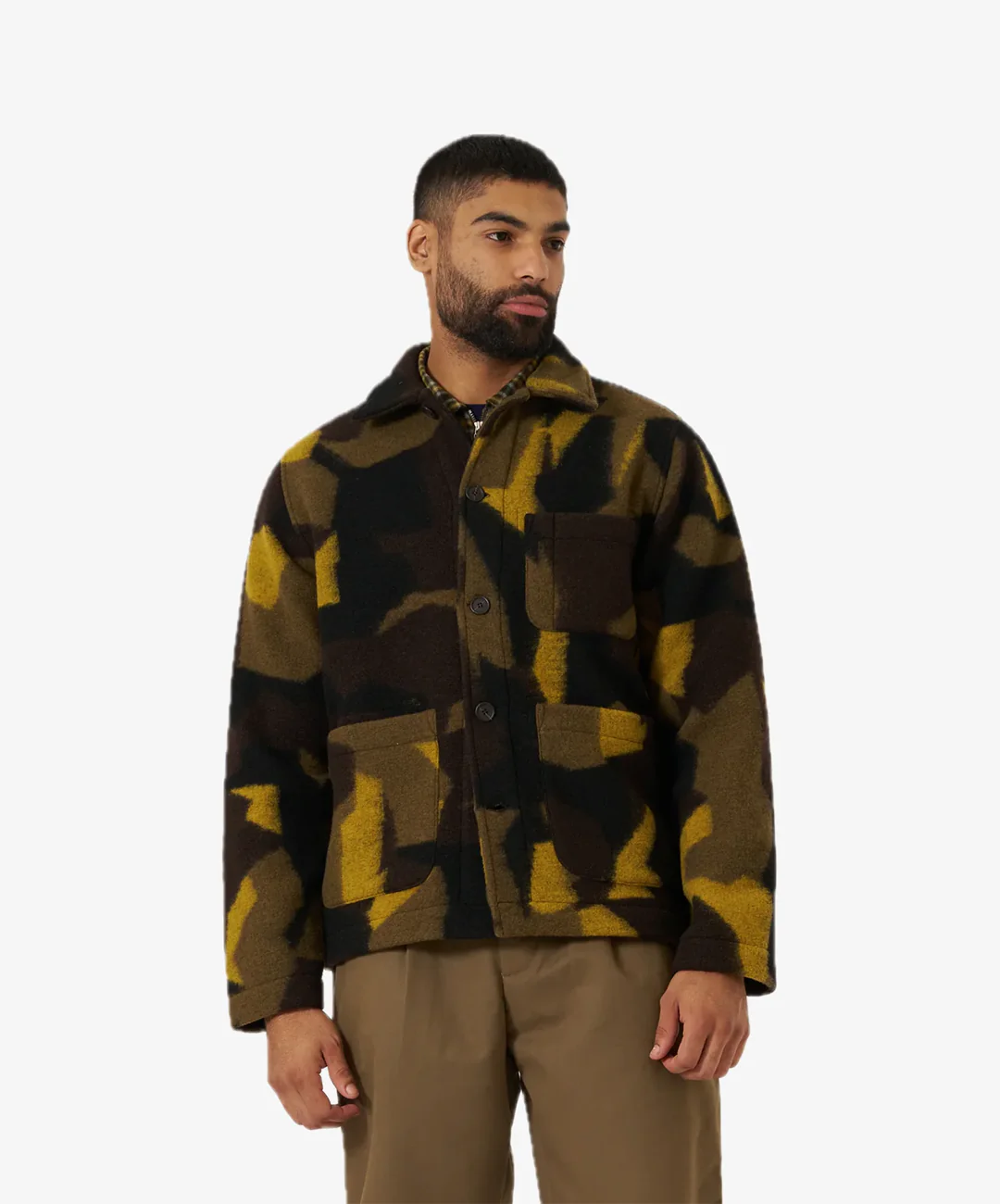 UNIVERSAL WORKS | SWEDE CAMO FLEECE FIELD JACKET { CAMO