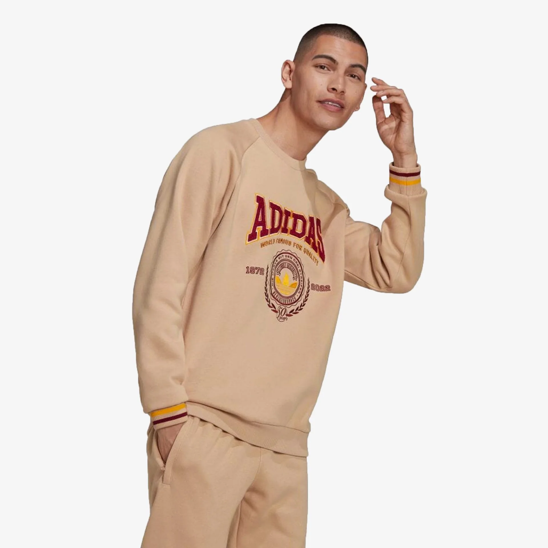 Adidas Originals | VARSITY CREWNECK SWEATSHIRT { MAGIC BEIGE - Image 4
