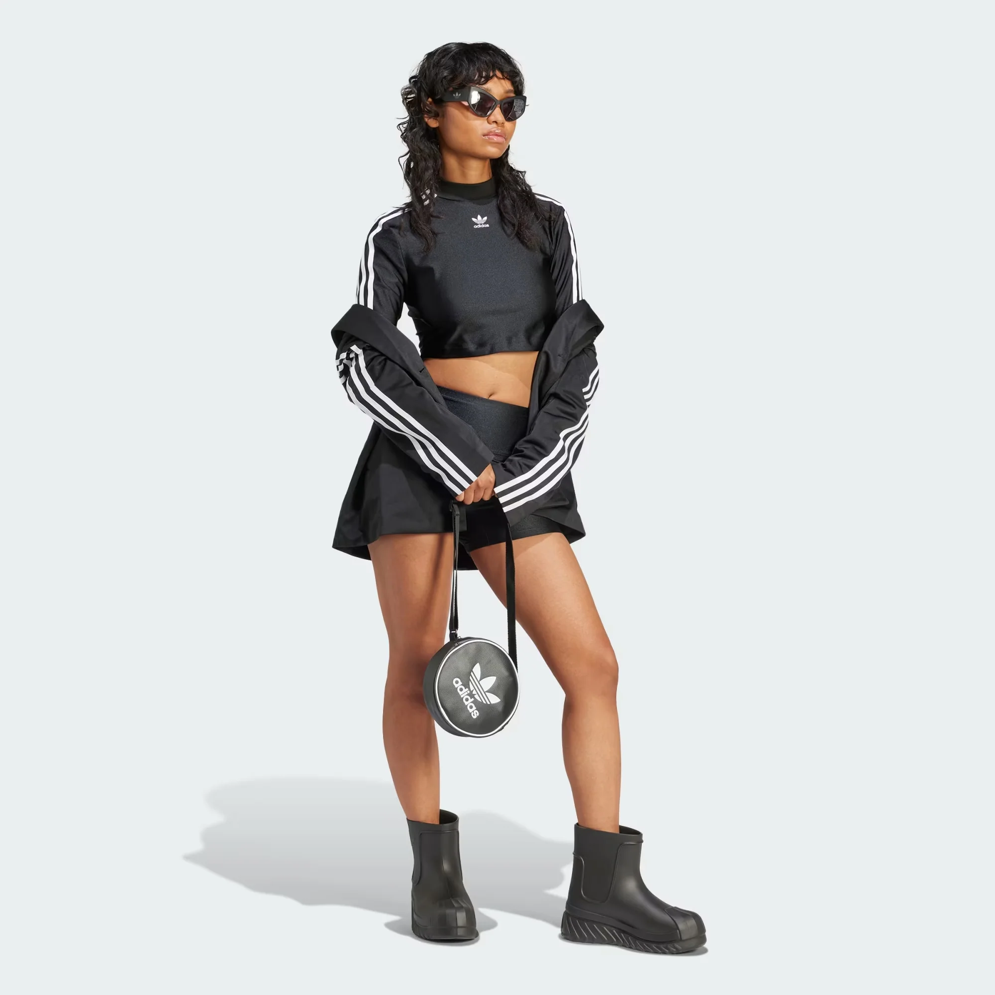 Adidas Originals | 3-STRIPES CROPPED LONG SLEEVE TEE  { BLACK - Image 3