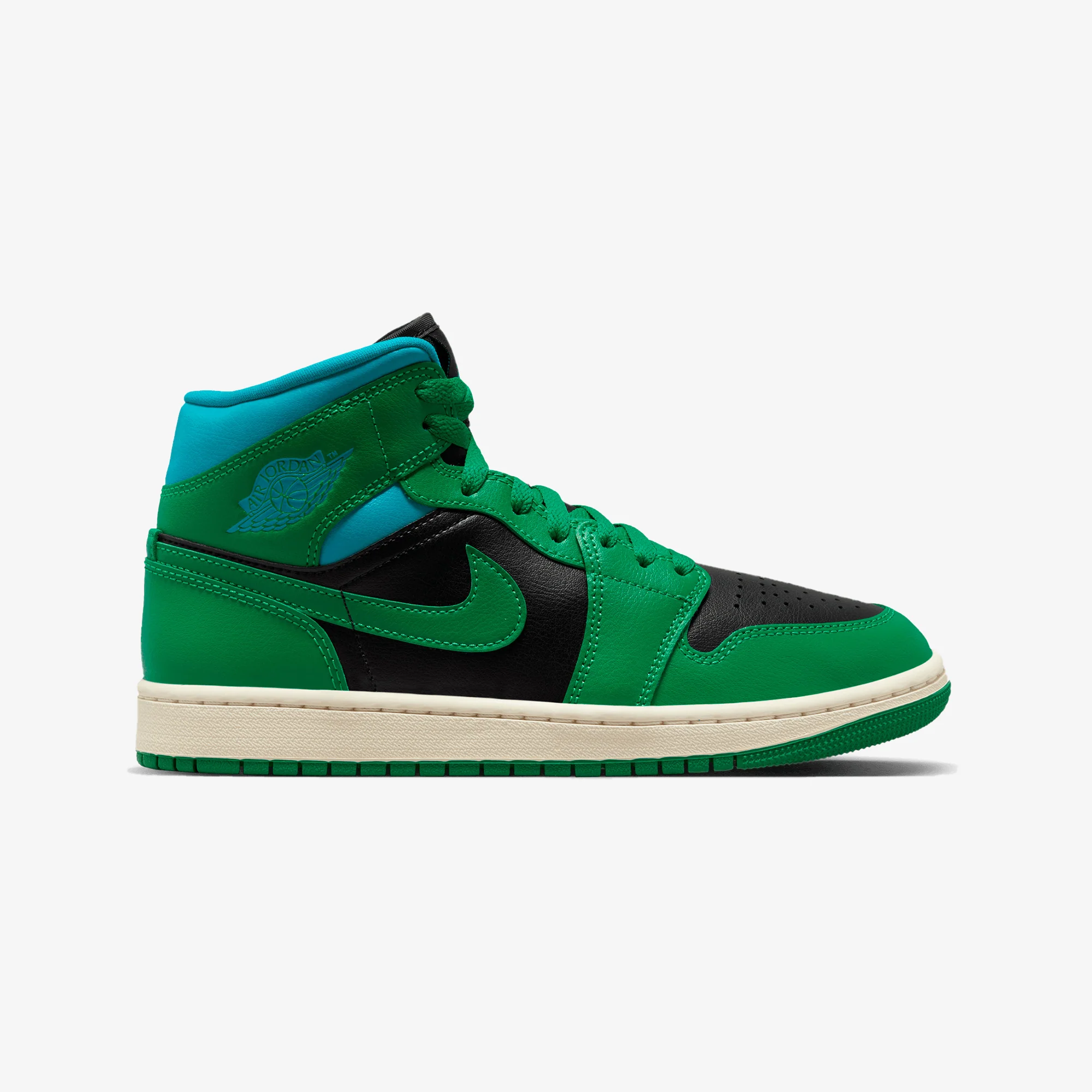 Jordan | AIR JORDAN 1 MID { BLACK/LUCKY GREEN-AQUATONE-SAIL