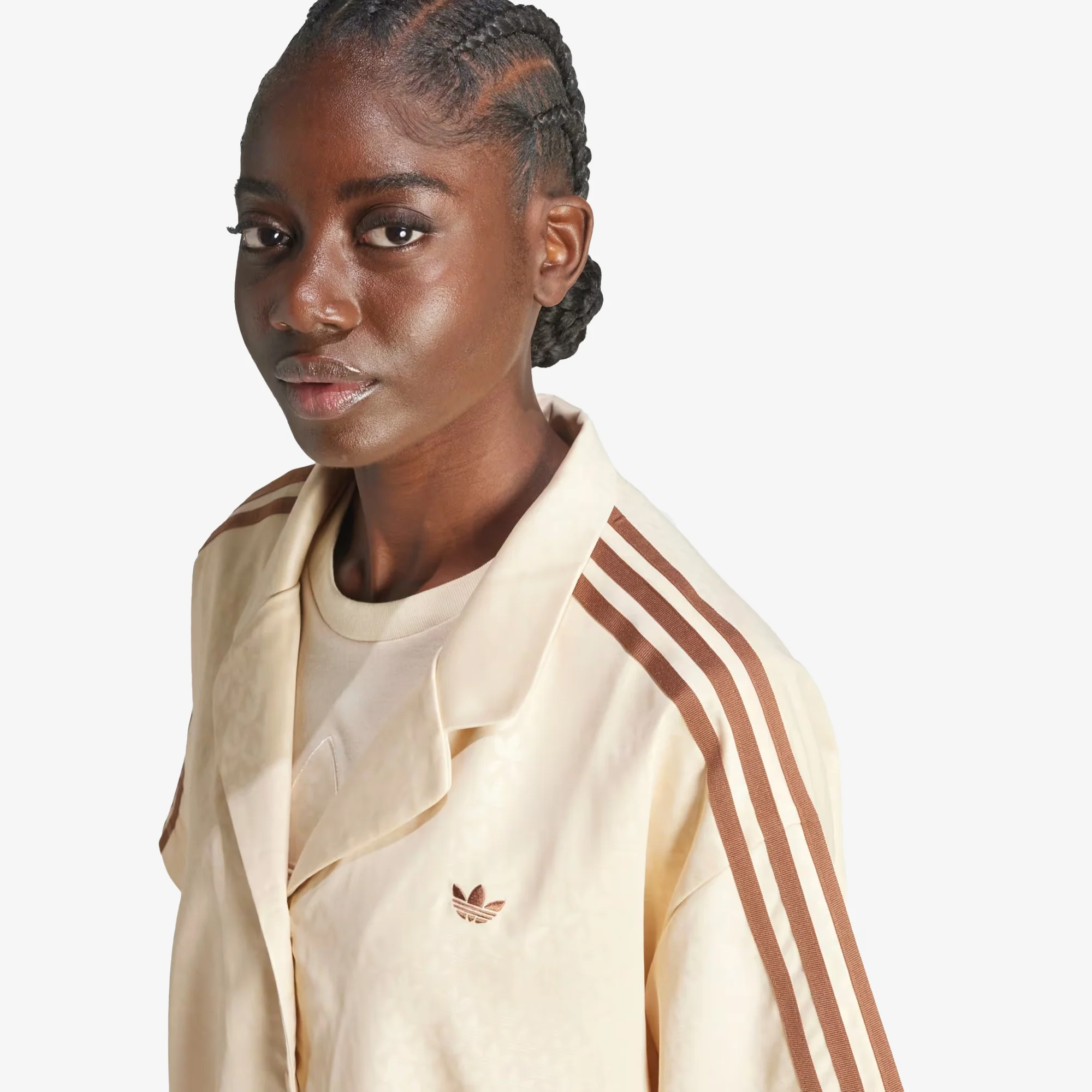 Adidas Originals | FASHION MONOGRAM SATIN BOWLING SHIRT { CRYSTAL SAND - Image 3