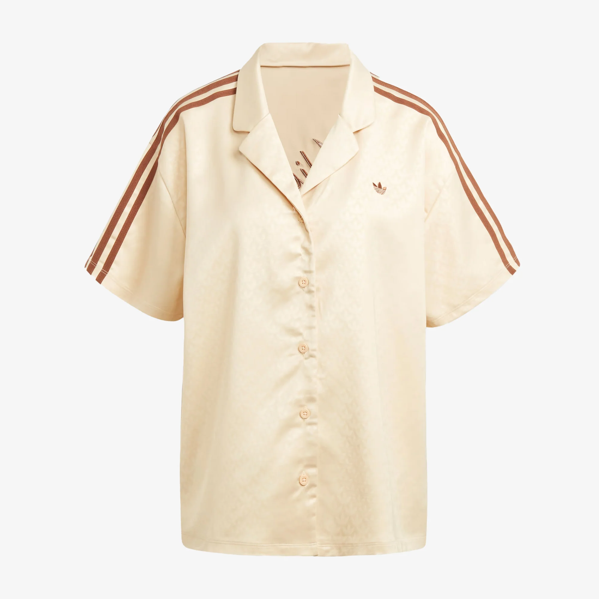 Adidas Originals | FASHION MONOGRAM SATIN BOWLING SHIRT { CRYSTAL SAND - Image 5