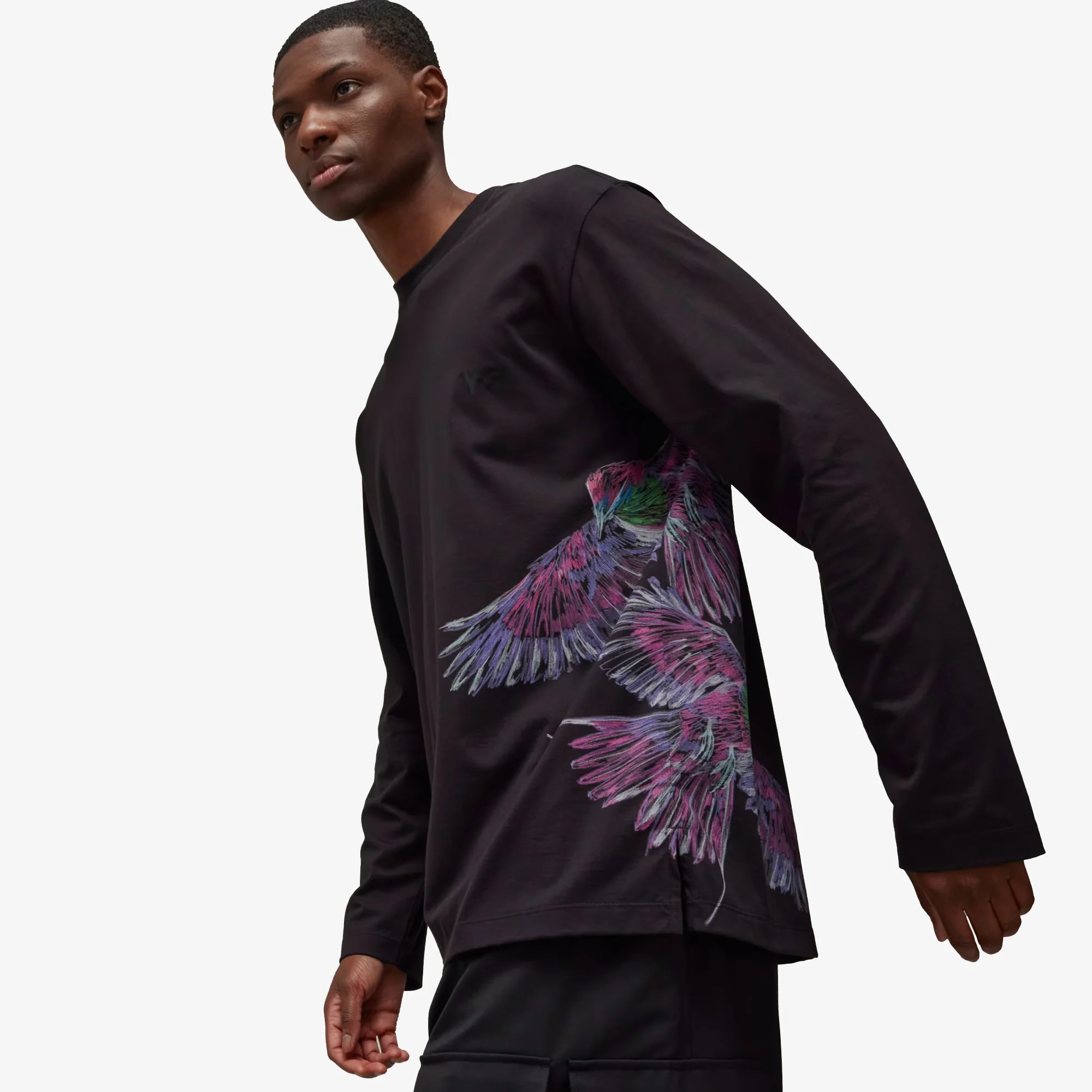 Y-3 | GRAPHIC LONG SLEEVE LONG-SLEEVE TOP { BLACK - Image 5