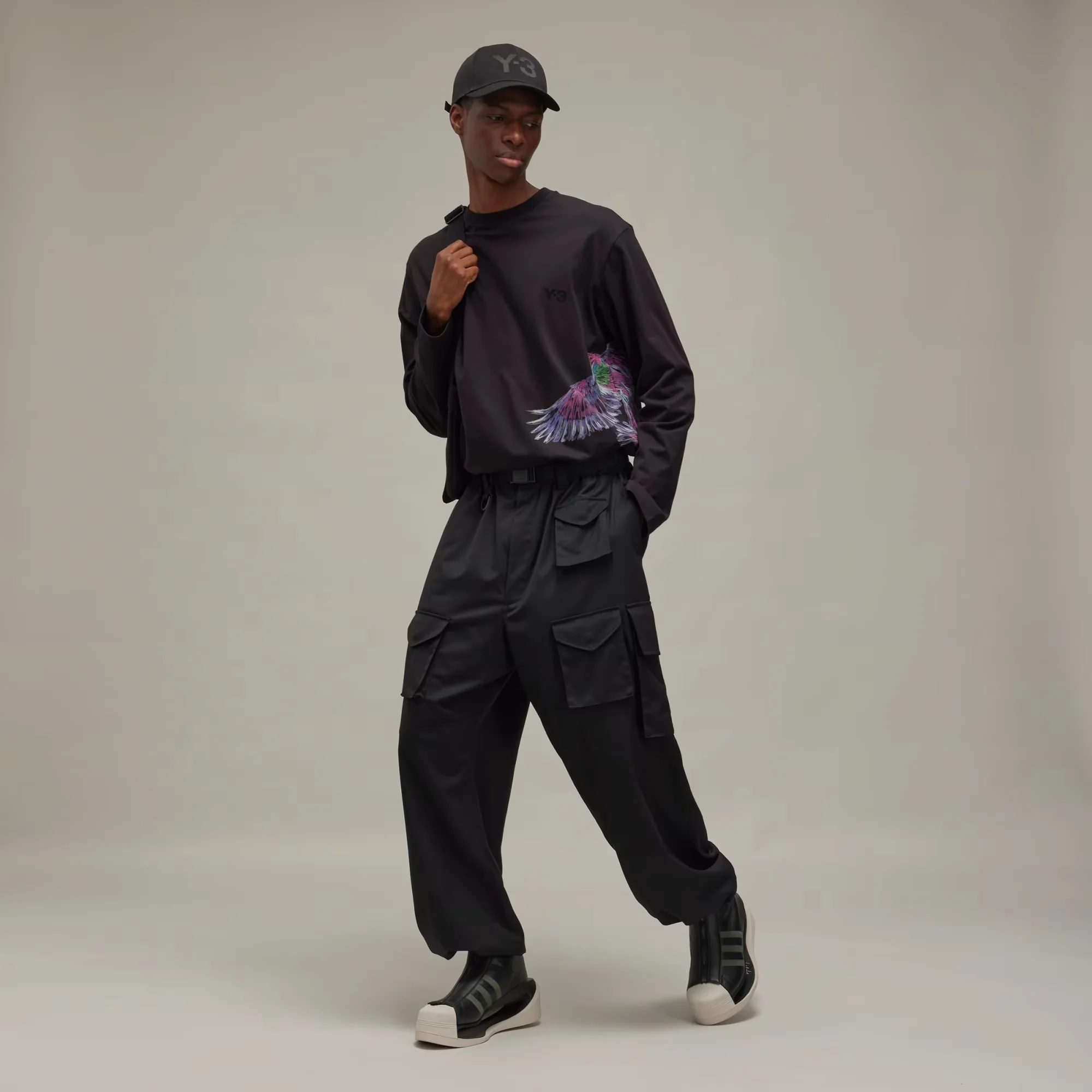 Y-3 | GRAPHIC LONG SLEEVE LONG-SLEEVE TOP { BLACK - Image 8