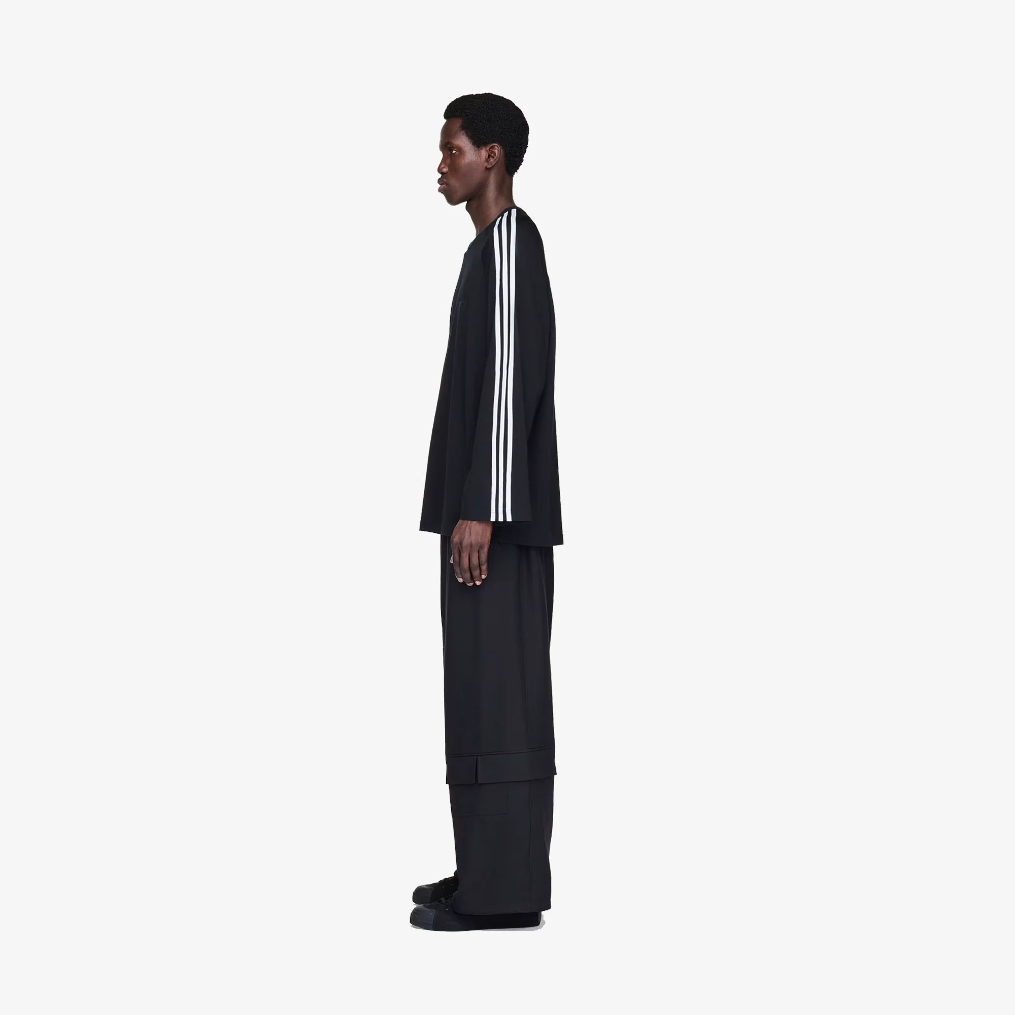 Y-3 | LONG SLEEVE TEE 3-STRIPES { BLACK - Image 7