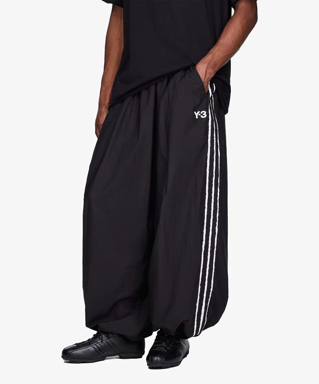 Y-3 | RAW EDGE 3 STRIPES WIDE PANTS { BLACK - Image 2